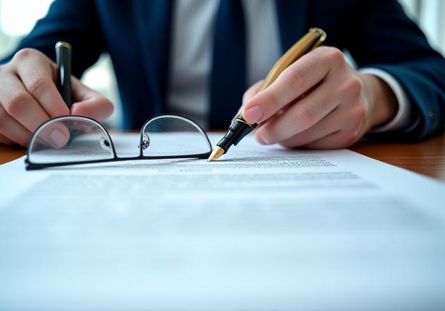 Close up of professional legal contract review